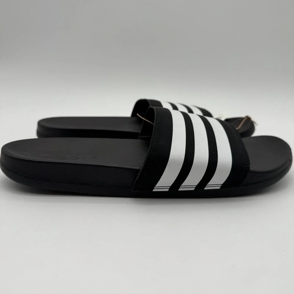 Adidas Adilette Comfort‎ Slides Black White Sandals Men's Size 10 New